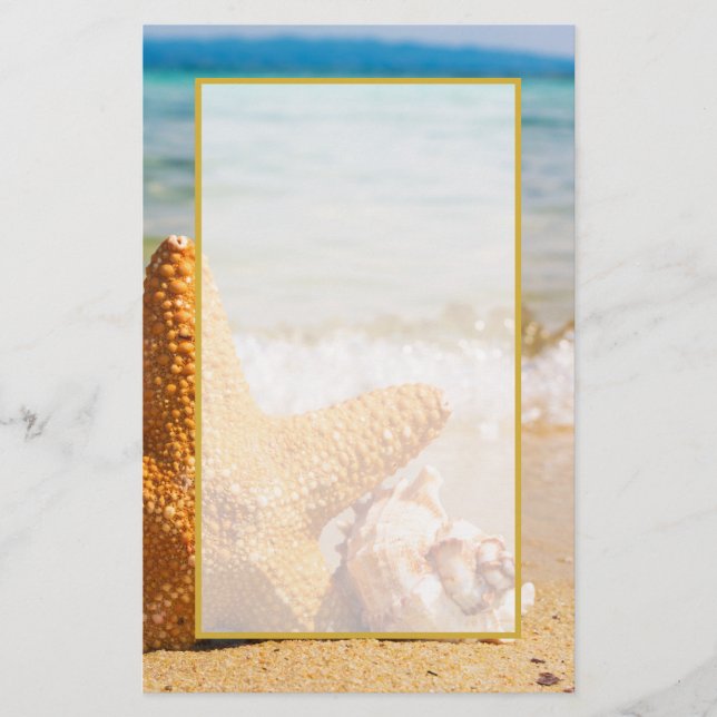 Starfish and Seashells on the Beach Stationery (Front)