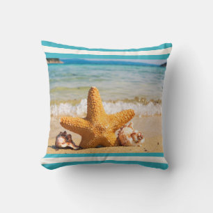 Starfish and Seashells on the Beach Throw Pillow