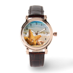 Mermaid Watch with sand shells starfish and a fish, ocean, fashion sea, water, gift