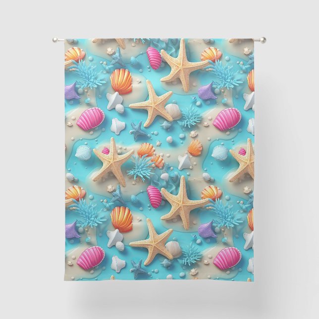 Starfish and Seashells Sheer Curtains (Front)