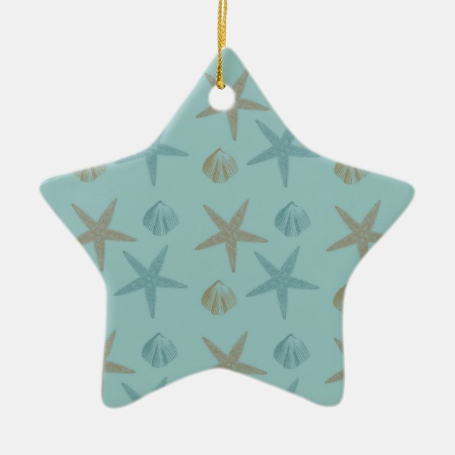 Starfish and Shells Ceramic Ornament (Front)