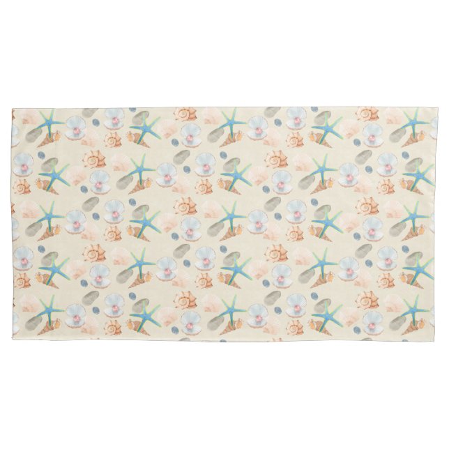 Starfish and Shells Pastel Watercolor Pillowcase (Front)