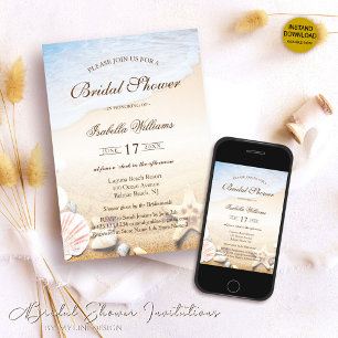 Starfish and Shells Tropical Beach Bridal Shower Invitation