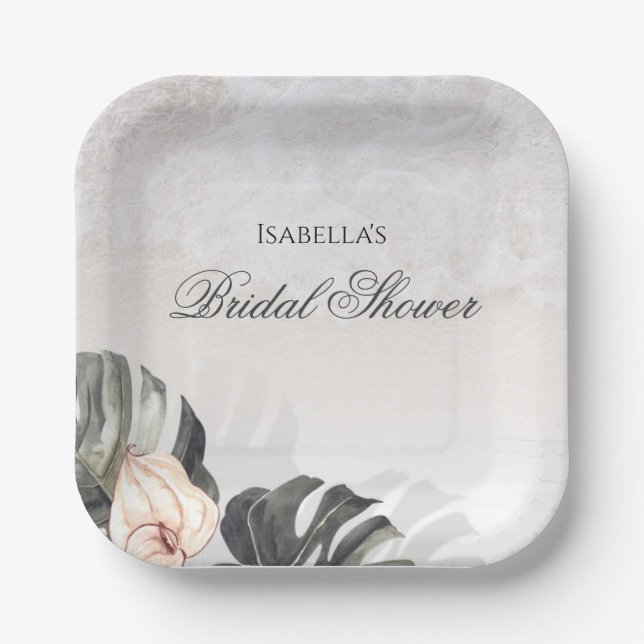 Starfish and Shells Tropical Beach Bridal Shower Paper Plates (Front)