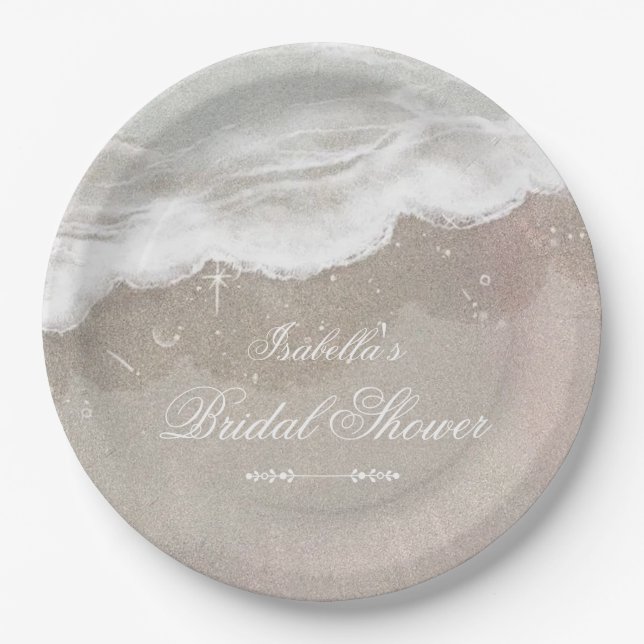 Starfish and Shells Tropical Beach Bridal Shower Paper Plates (Front)
