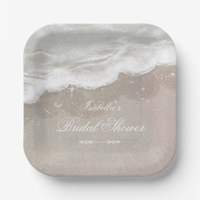 Starfish and Shells Tropical Beach Bridal Shower Paper Plates (Front)