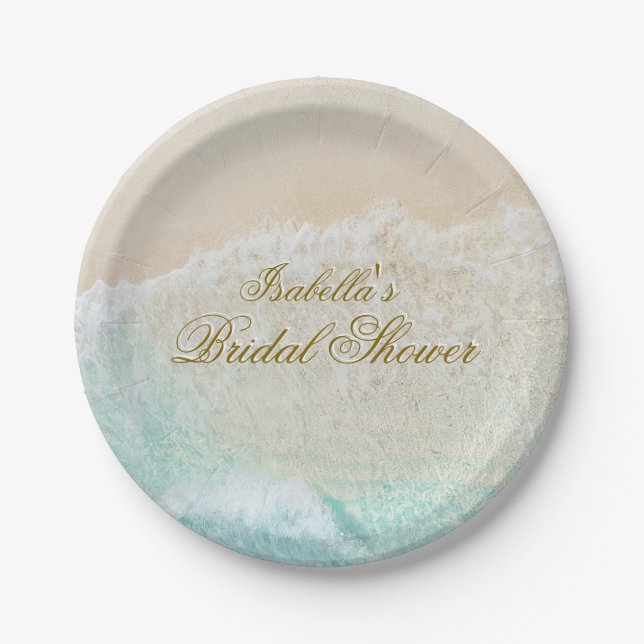 Starfish and Shells Tropical Beach Bridal Shower Paper Plates (Front)