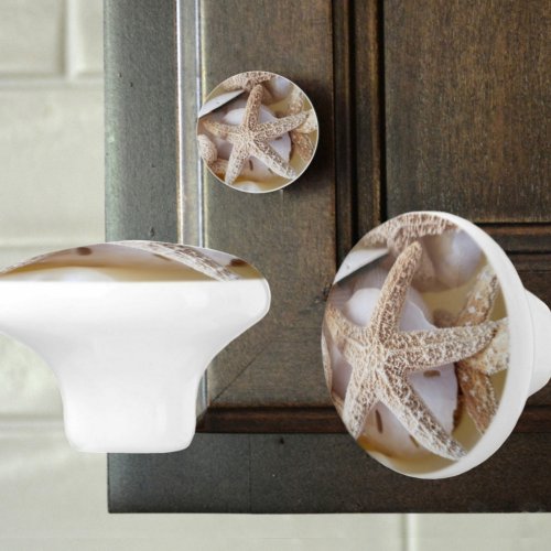 Starfish and Silver Dollar Coastal Ceramic Knob