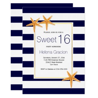 Starfish and stripes beach Sweet Sixteen birthday Invitation