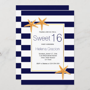 Starfish and stripes beach Sweet Sixteen birthday Invitation