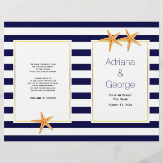 Starfish and stripes folded beach wedding program