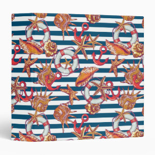 Starfish And Stripes Pattern 3 Ring Binder