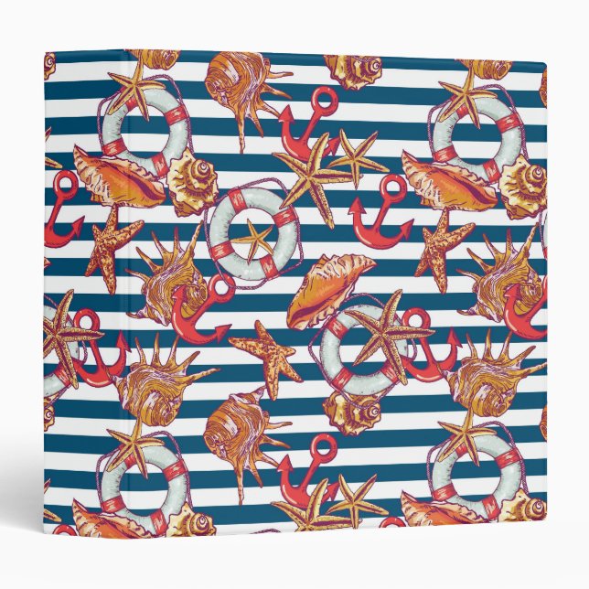 Starfish And Stripes Pattern 3 Ring Binder (Front/Spine)
