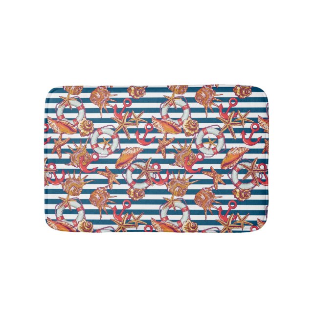 Starfish And Stripes Pattern Bathroom Mat (Front)