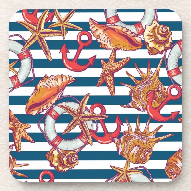 Starfish And Stripes Pattern Coaster (Front)