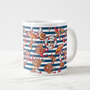 Starfish And Stripes Pattern Giant Coffee Mug