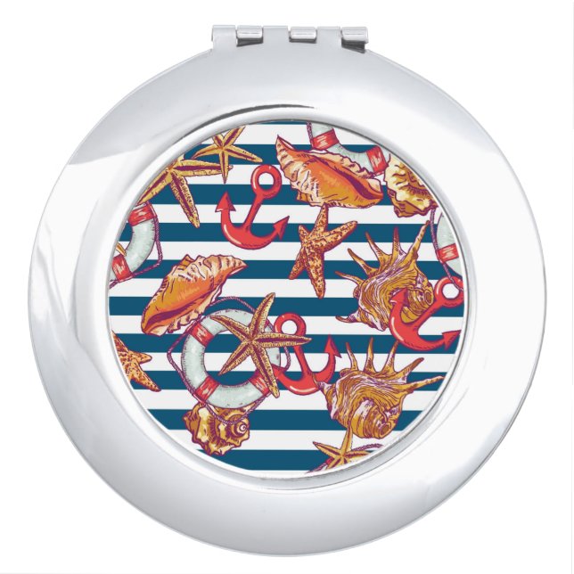 Starfish And Stripes Pattern Mirror For Makeup (Front)
