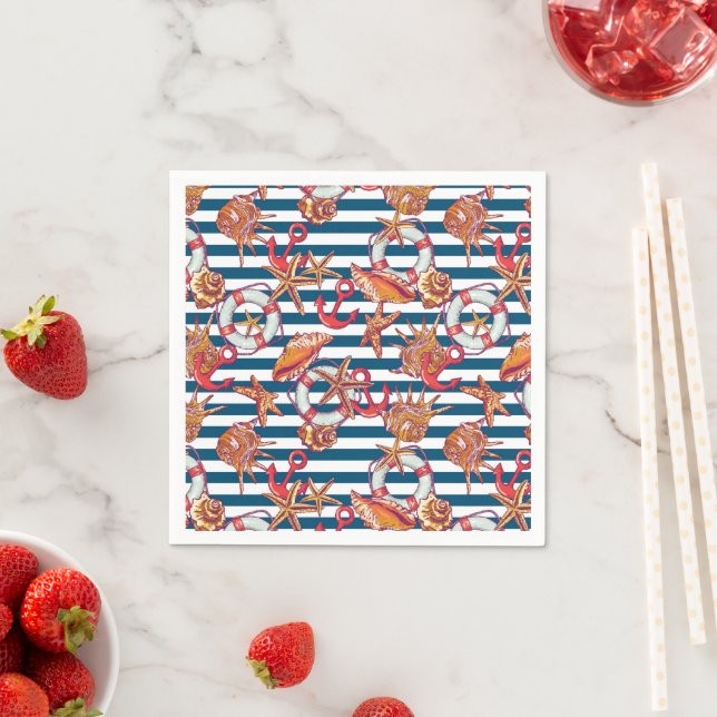 Starfish And Stripes Pattern Napkins (Insitu)