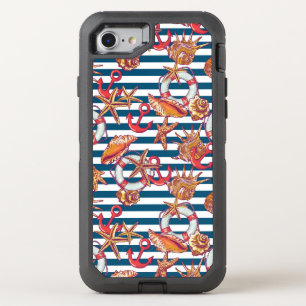 Starfish And Stripes Pattern OtterBox Defender iPhone SE/8/7 Case