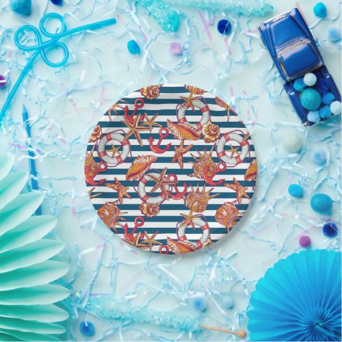 Starfish And Stripes Pattern Paper Plates