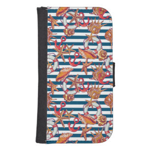 Starfish And Stripes Pattern Phone Wallet