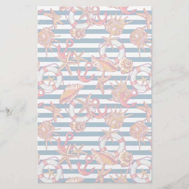 Starfish And Stripes Pattern Stationery (Front)