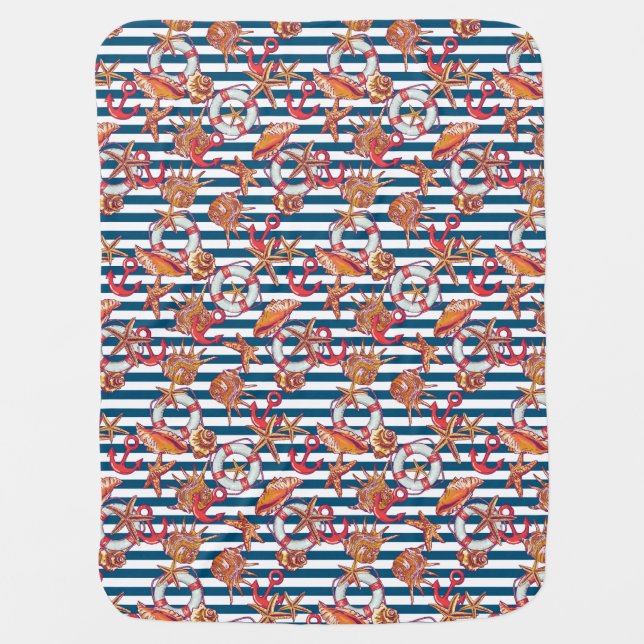 Starfish And Stripes Pattern Stroller Blanket (Front)