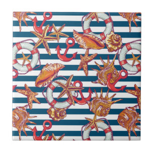Starfish And Stripes Pattern Tile