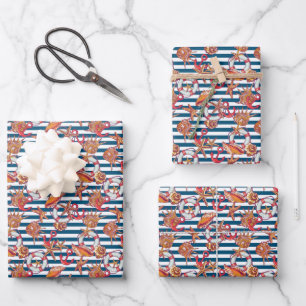 Starfish And Stripes Pattern Wrapping Paper Sheets