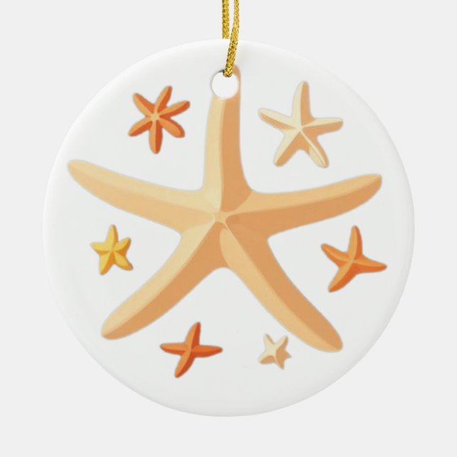 Starfish and the Small Ones Ceramic Ornament (Front)
