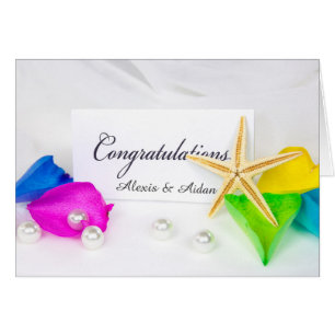 Starfish and Wedding Pearls With Rose Petals Cards