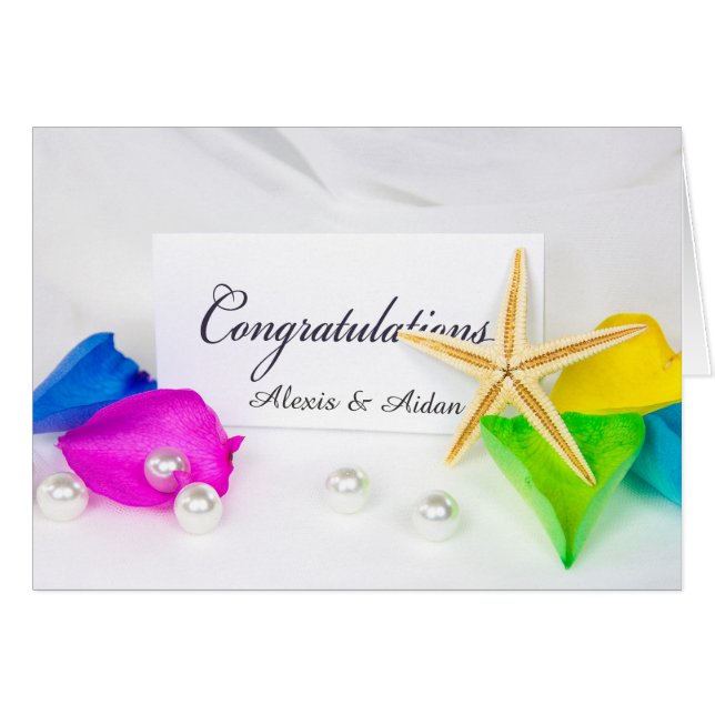 Starfish and Wedding Pearls With Rose Petals Cards (Front Horizontal)