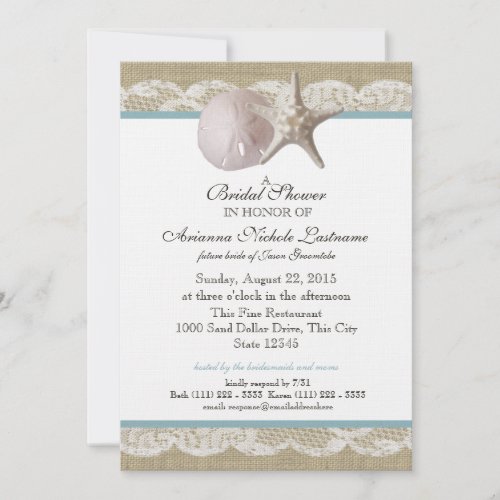 Starfish and White Lace Bridal Shower Invitation