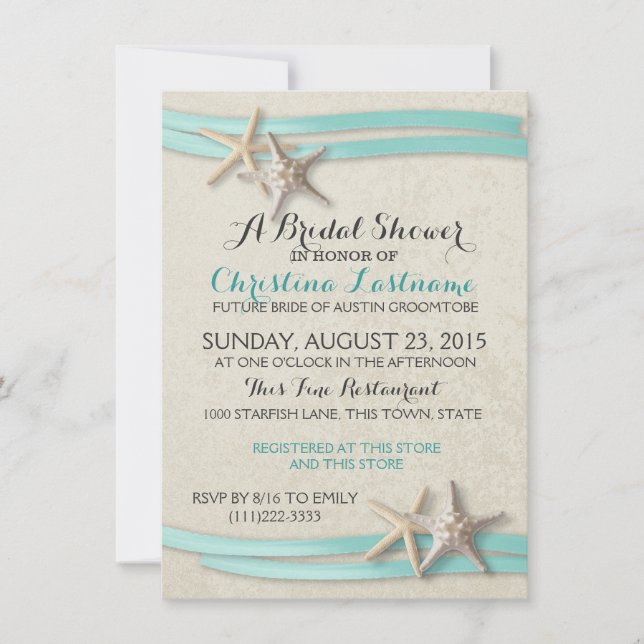 Starfish Aqua Beach Bridal Shower Invitation (Front)