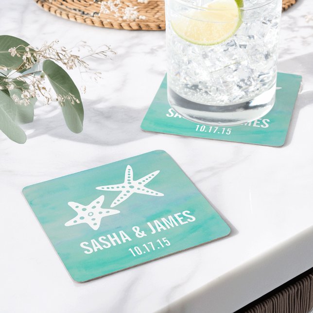 Starfish Aqua Beach Wedding Coasters (Creator Uploaded)