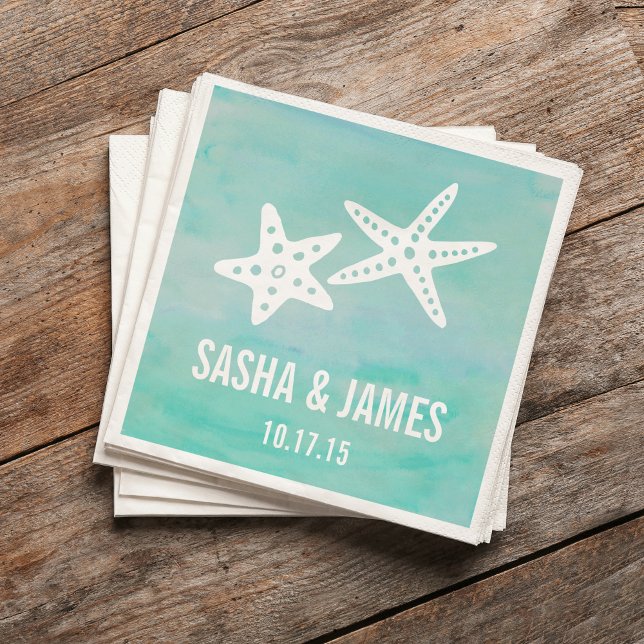 Starfish Aqua Beach Wedding Napkins (Creator Uploaded)