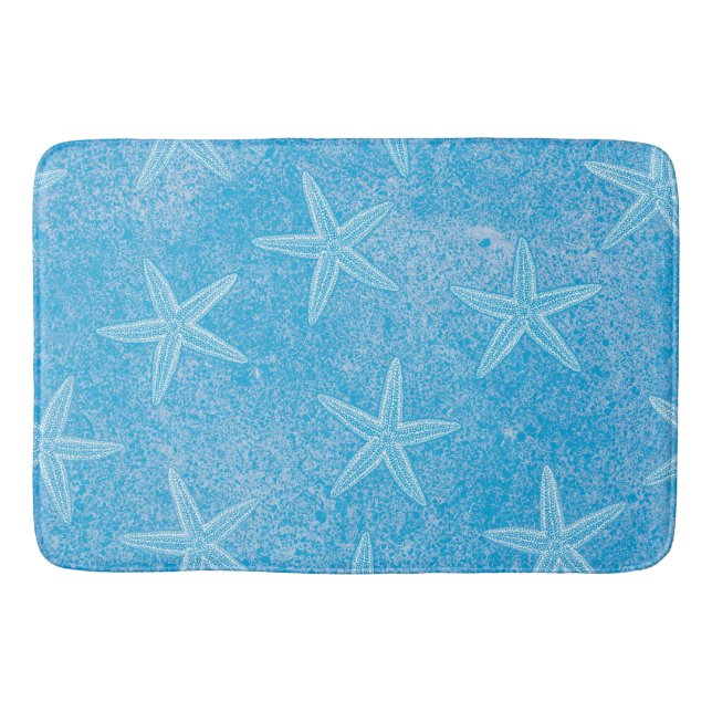 Starfish Aqua Blue Bathroom Mat (Front)