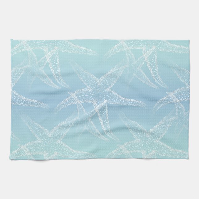 Starfish Aqua Blue Beach Kitchen Towel (Horizontal)