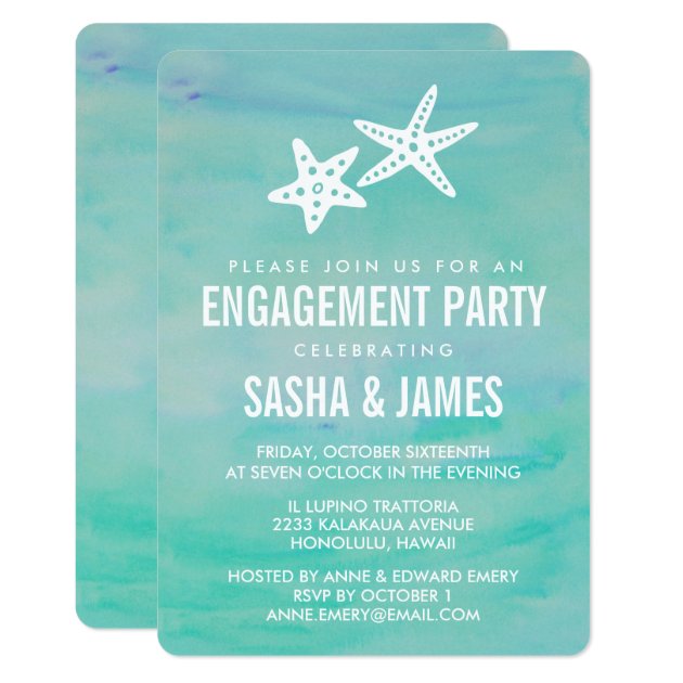 Starfish Aqua Engagement Party Invitations