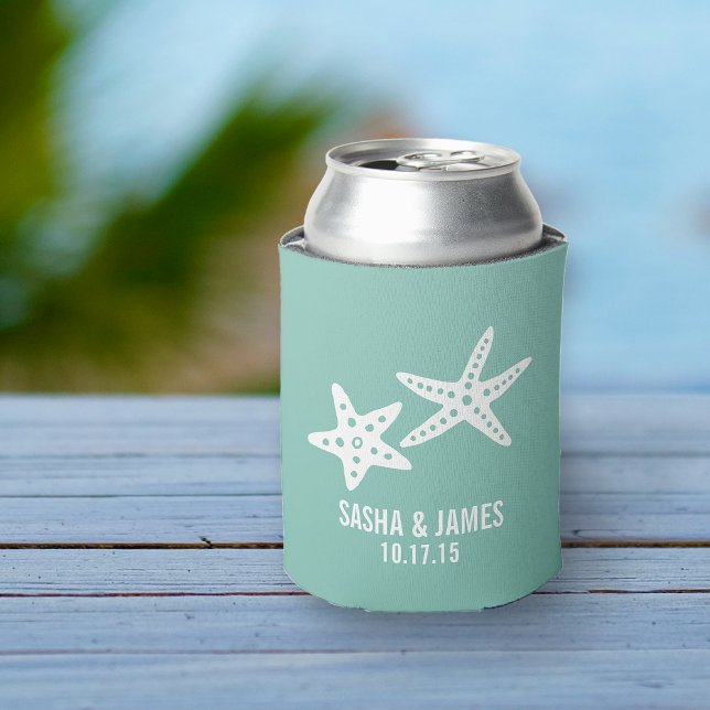 Starfish Aqua Personalized Wedding Favor Can Cooler (Creator Uploaded)