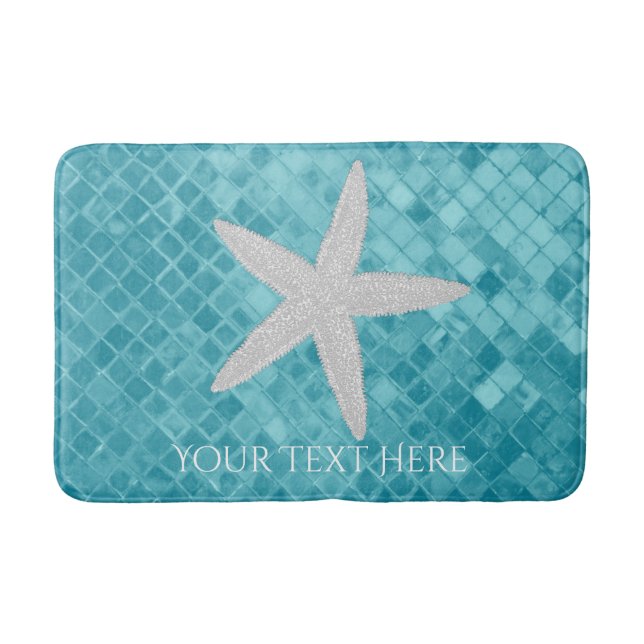 Starfish Aqua Sea Glass Personalize Bathroom Mat (Front)