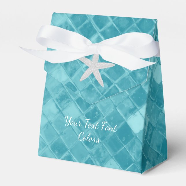 Starfish Aqua Sea Glass Personalize Favor Boxes (Front Side)