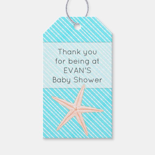 Starfish Aqua Thank You Baby Shower Gift Tags