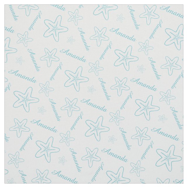 Starfish aqua white customized fabric (Swatch)
