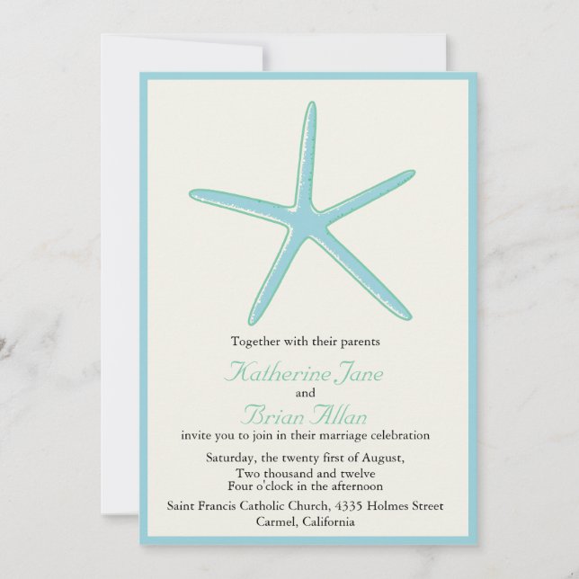 Starfish Aquamarine Wedding invitations (Front)