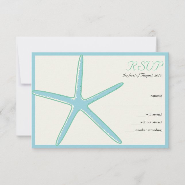 Starfish Aquamarine Wedding RSVP Cards (Front)
