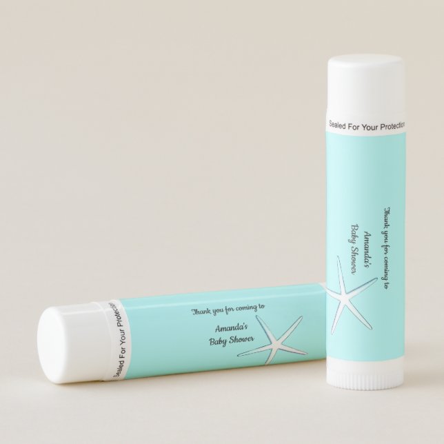 Starfish Baby Shower Teal Tropical Nautical Trendy Lip Balm (Front)
