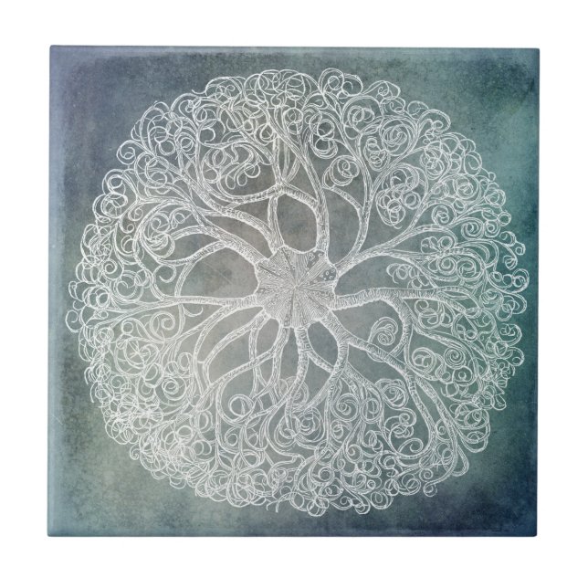 Starfish - Basket Star in Indigo Blue Ceramic Tile (Front)