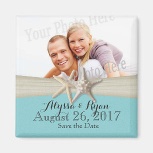 Starfish Beach Aqua Blue Save the Date Photo Magnet