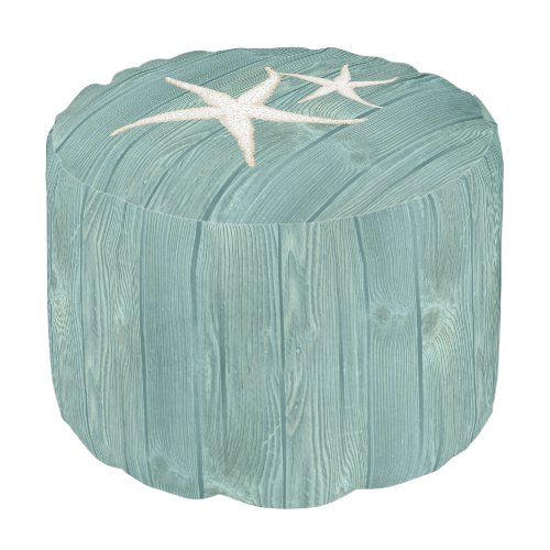 Starfish Beach Aqua Wood Pouf Seat